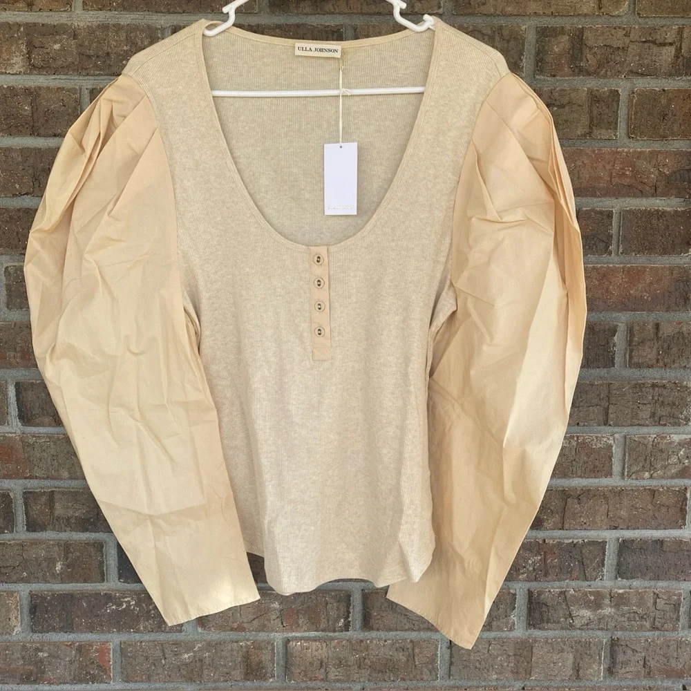 Ulla Johnson Cream Oatmeal Puff Sleeve Top XL NWT